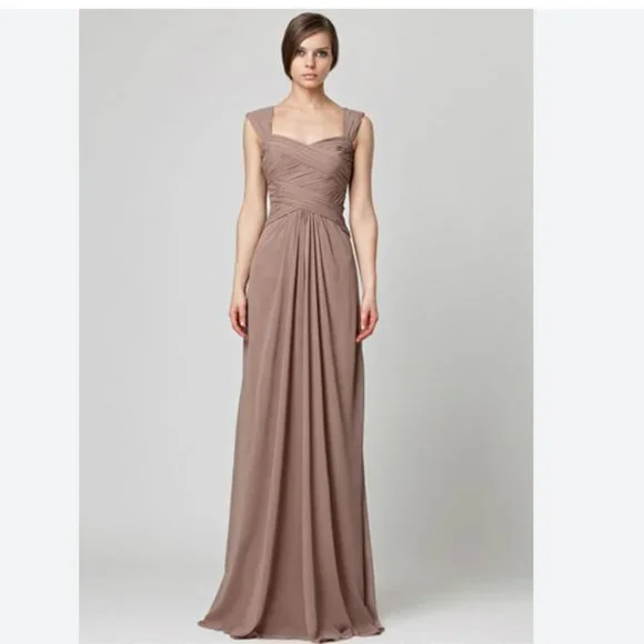 - MONIQUE LHUILLIER BRIDESMAID WHITE CHIFFON SLEEVELESS BRIDAL WEDDING DRE… - Picture 11 of 11